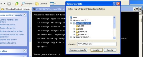 Configurando la copia de los archivos del CD de XP